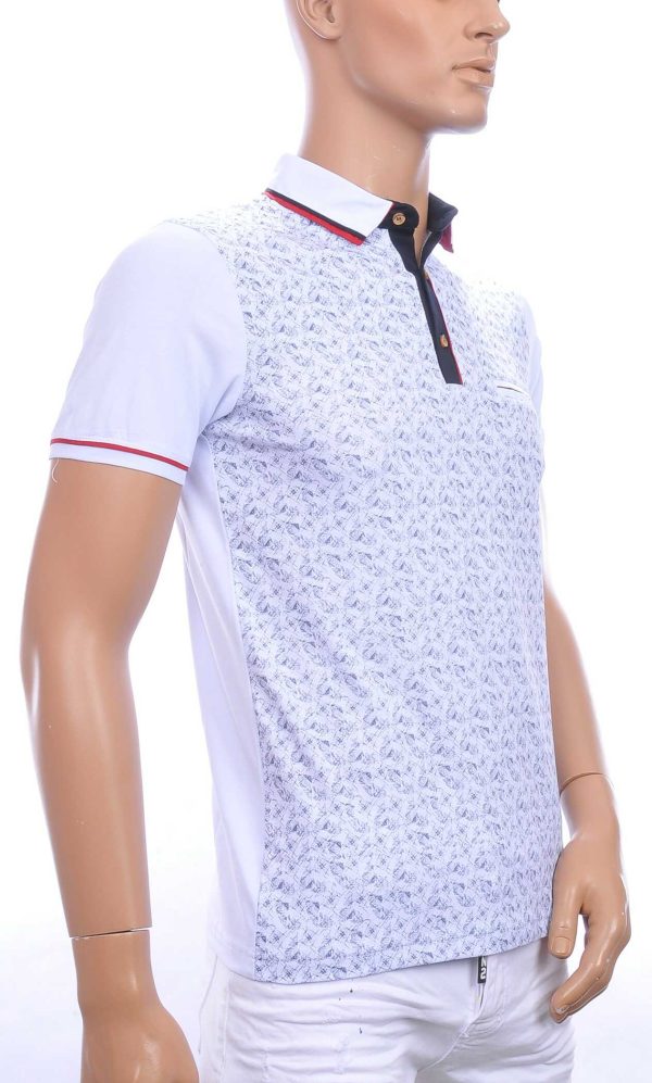 CLUB JU allover modern dessin heren polo T-Shirt met sier borstzakje Wit