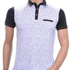 CLUB JU allover modern dessin heren polo T-Shirt met sier borstzakje Zwart