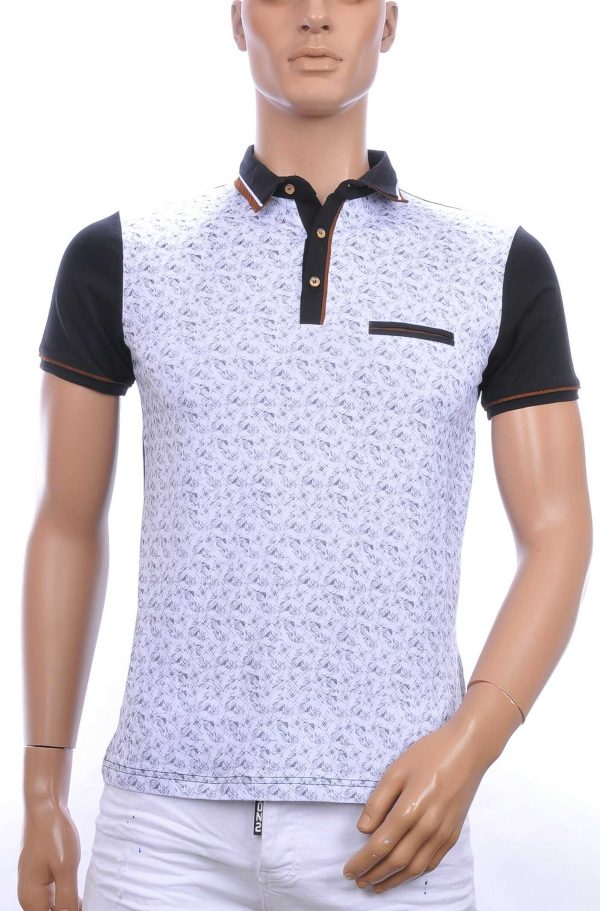 CLUB JU allover modern dessin heren polo T-Shirt met sier borstzakje Zwart