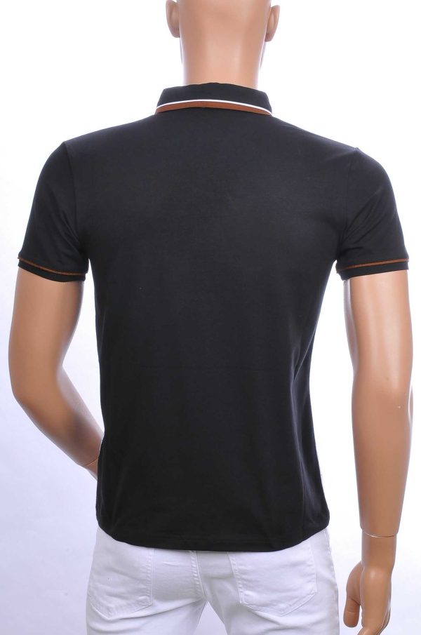CLUB JU allover modern dessin heren polo T-Shirt met sier borstzakje Zwart