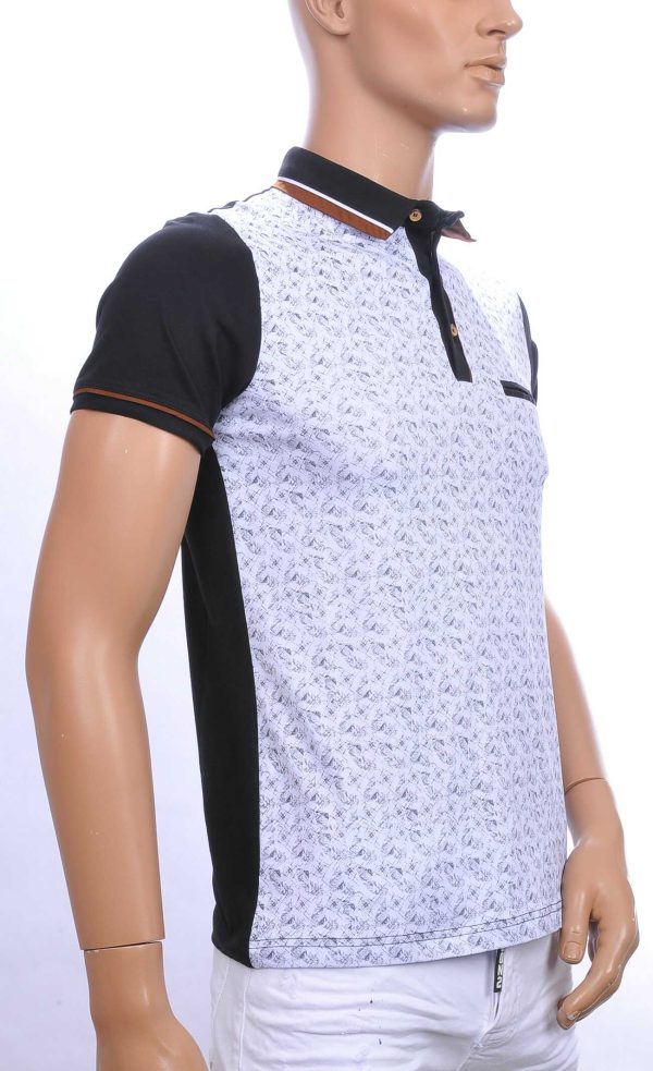 CLUB JU allover modern dessin heren polo T-Shirt met sier borstzakje Zwart