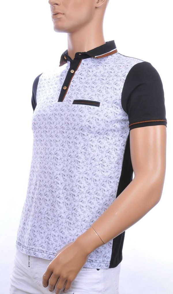 CLUB JU allover modern dessin heren polo T-Shirt met sier borstzakje Zwart