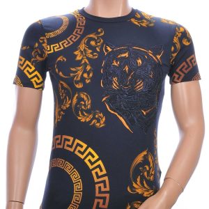 Ci-Borg ronde hals T-shirt met geborduurde tijgerkop met steentjes Navy