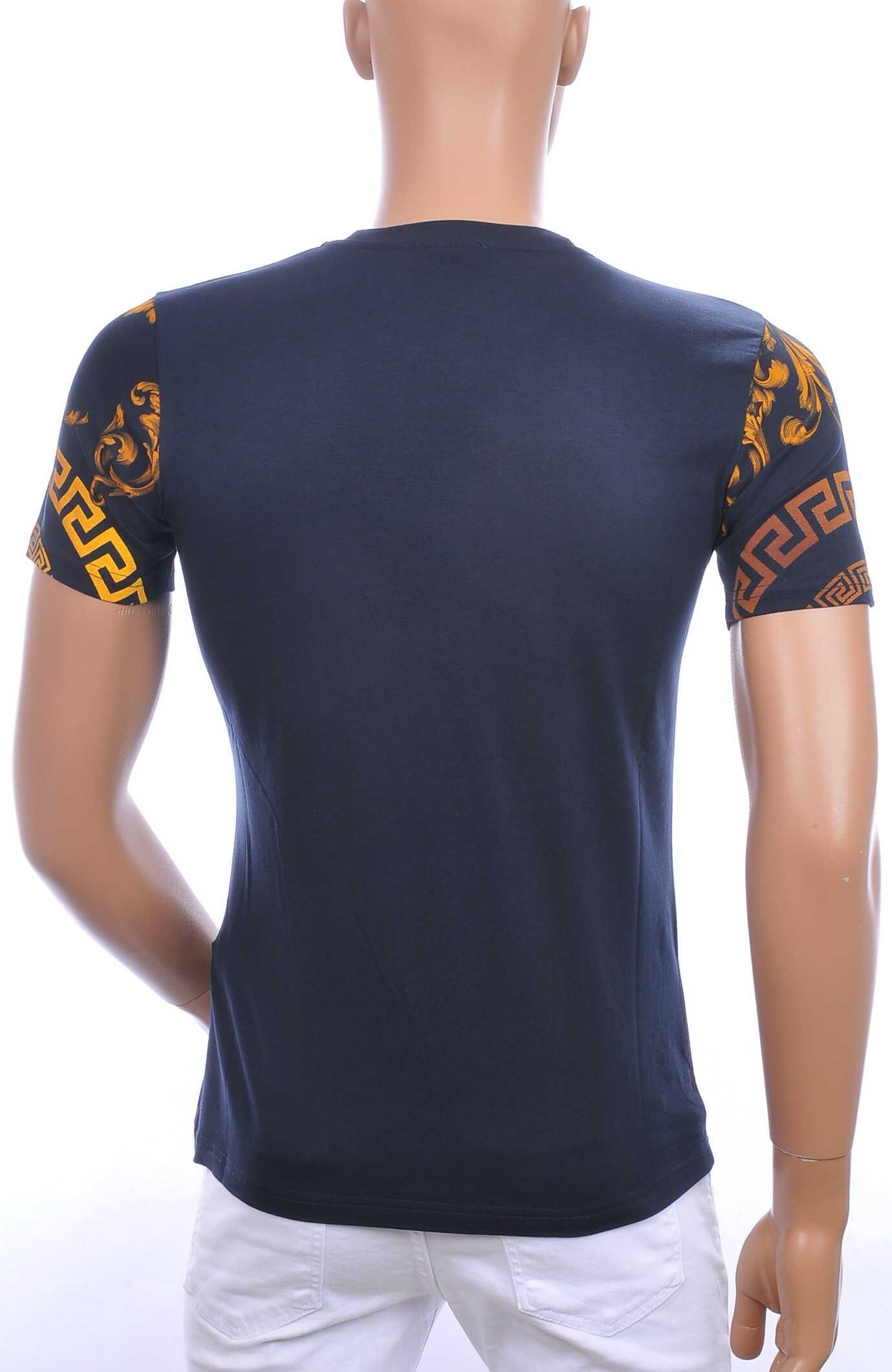 Ci-Borg ronde hals T-shirt met geborduurde tijgerkop met steentjes Navy