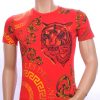 Ci-Borg ronde hals T-shirt met geborduurde tijgerkop met steentjes Rood