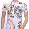 Ci-Borg ronde hals T-shirt met geborduurde tijgerkop met steentjes Wit