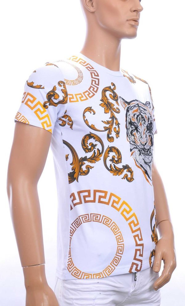 Ci-Borg ronde hals T-shirt met geborduurde tijgerkop met steentjes Wit