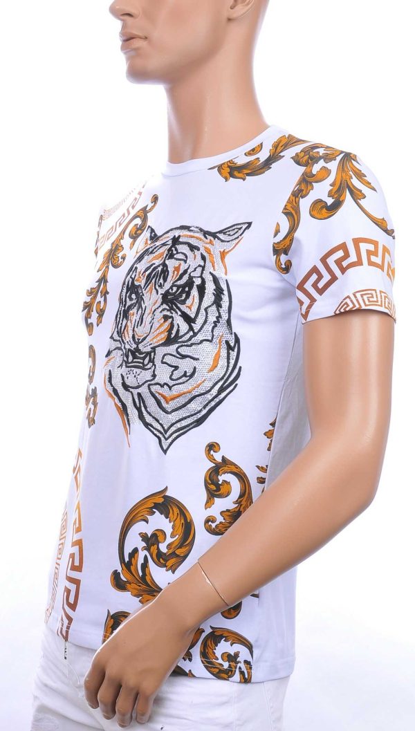 Ci-Borg ronde hals T-shirt met geborduurde tijgerkop met steentjes Wit