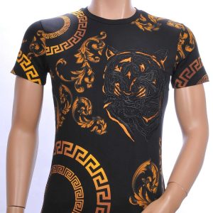 Ci-Borg ronde hals T-shirt met geborduurde tijgerkop met steentjes Zwart