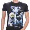 FRANCO RENZO trendy ronde hals heren T-shirt met grijze wolf print Zwart