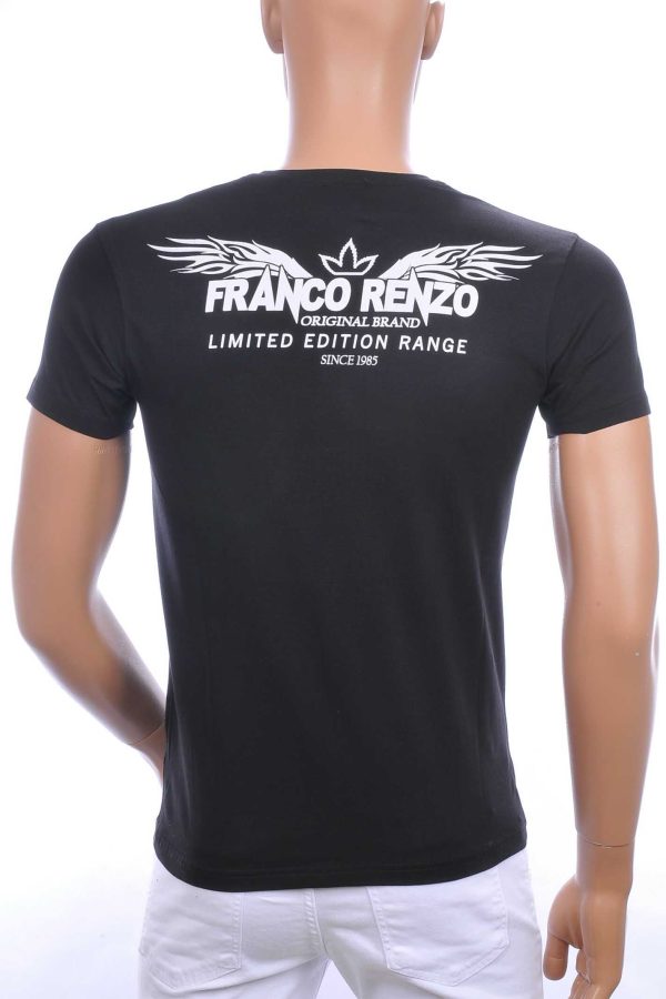 FRANCO RENZO trendy ronde hals heren T-shirt met grijze wolf print Zwart
