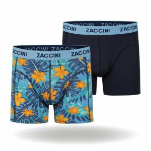 Zaccini Trendy 2-pack Perfect Fit Heren Boxershorts Met Allover Tropical Flower Print - Blauw