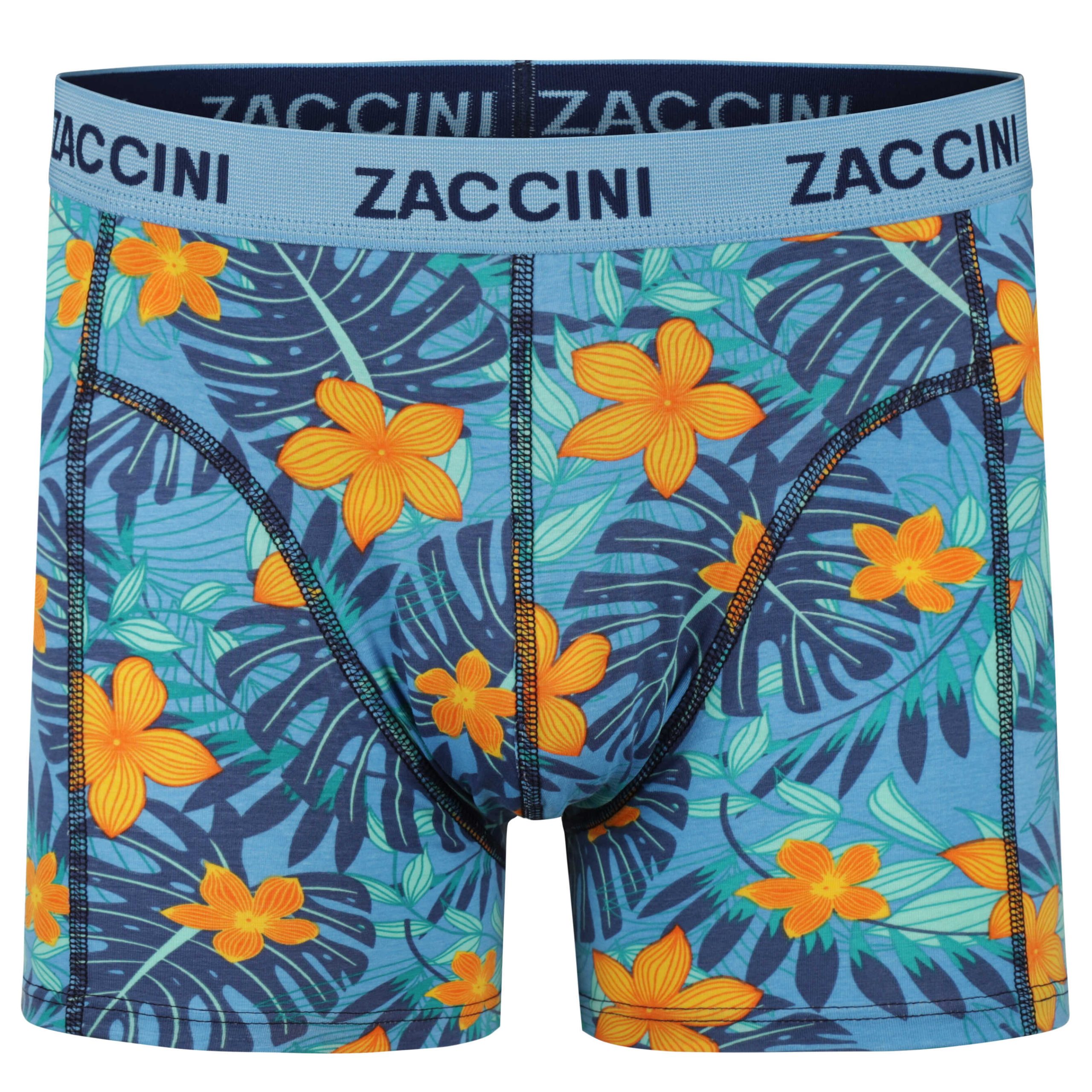 Zaccini Trendy 2-pack Perfect Fit Heren Boxershorts Met Allover Tropical Flower Print - Blauw