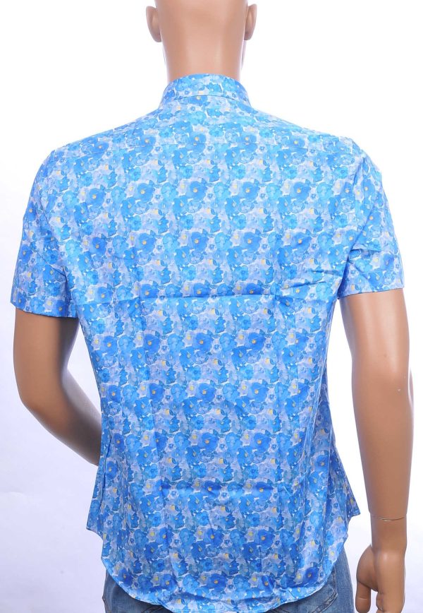 BERZO modern fit allover bloemen dessin heren overhemd met korte mouwen Blauw