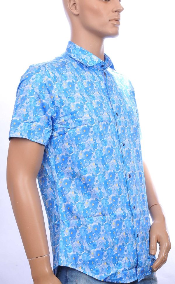 BERZO modern fit allover bloemen dessin heren overhemd met korte mouwen Blauw