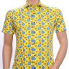 BERZO modern fit allover bloemen dessin heren overhemd met korte mouwen Geel