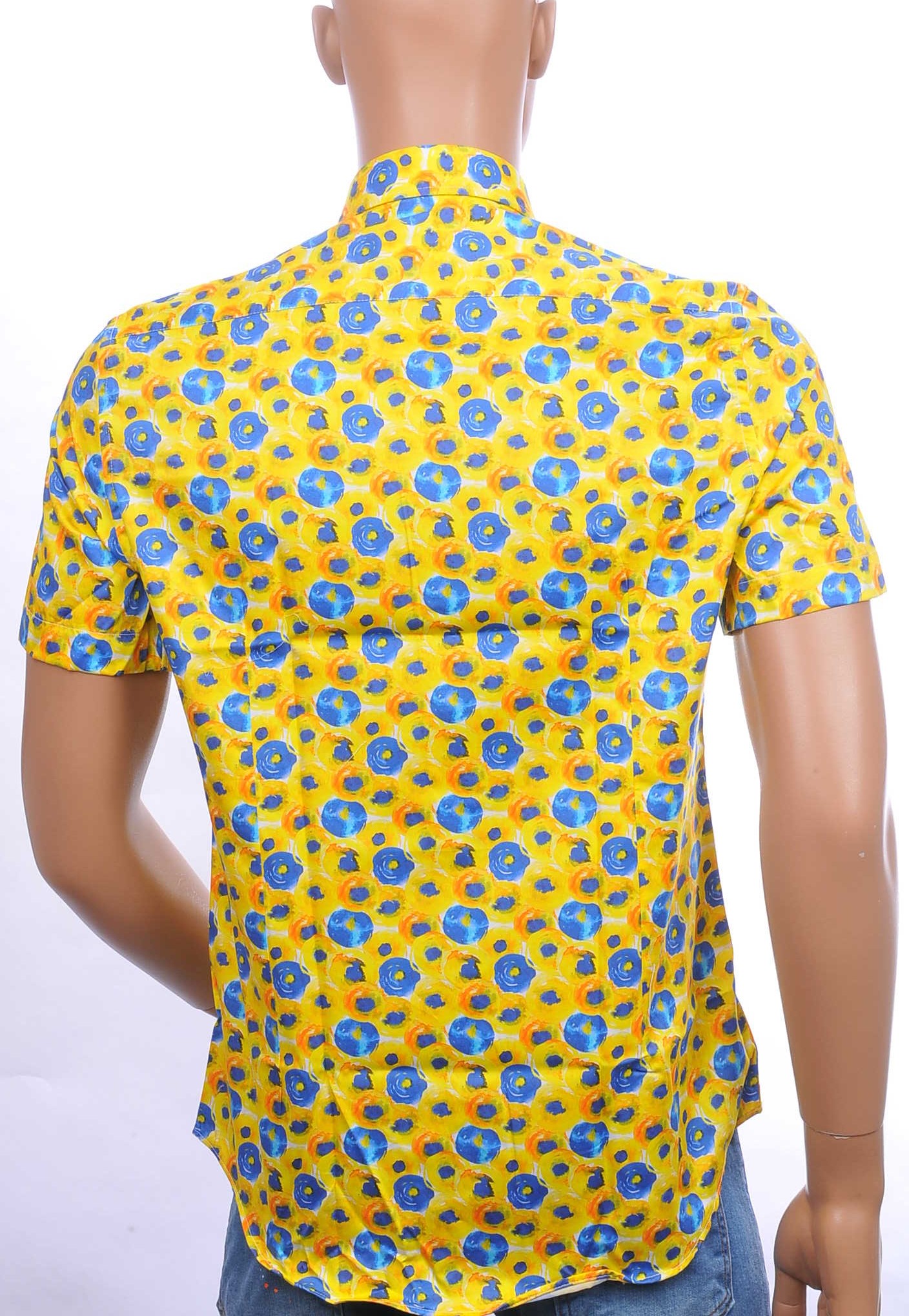 BERZO modern fit allover bloemen dessin heren overhemd met korte mouwen Geel