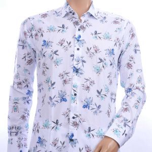 BERZO trendy allover bloemen dessin modern fit heren overhemd Wit