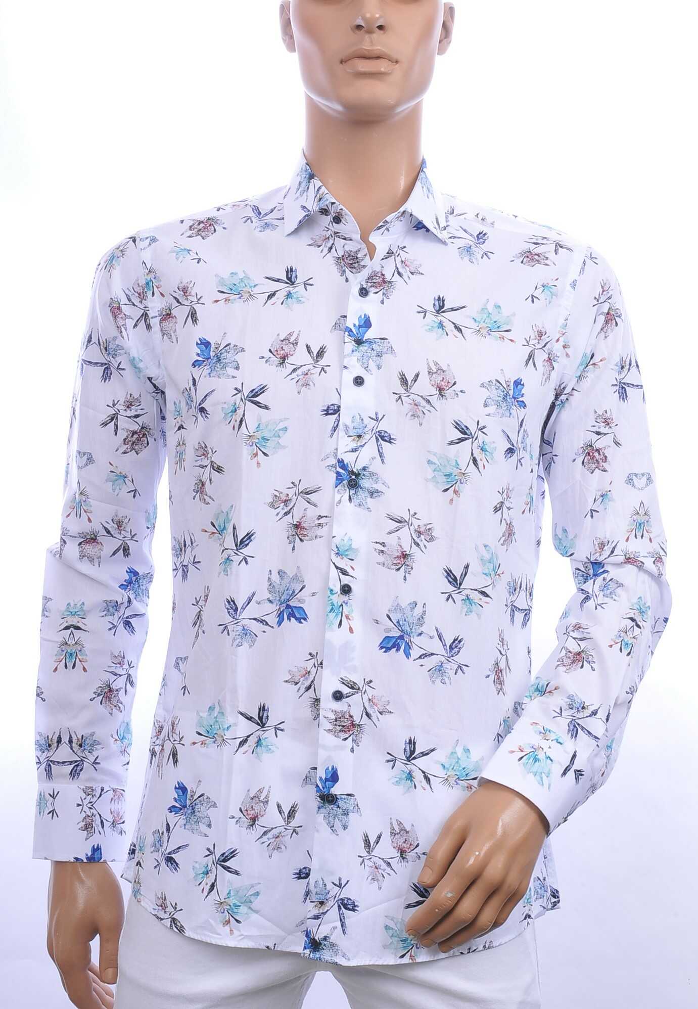BERZO trendy allover bloemen dessin modern fit heren overhemd Wit