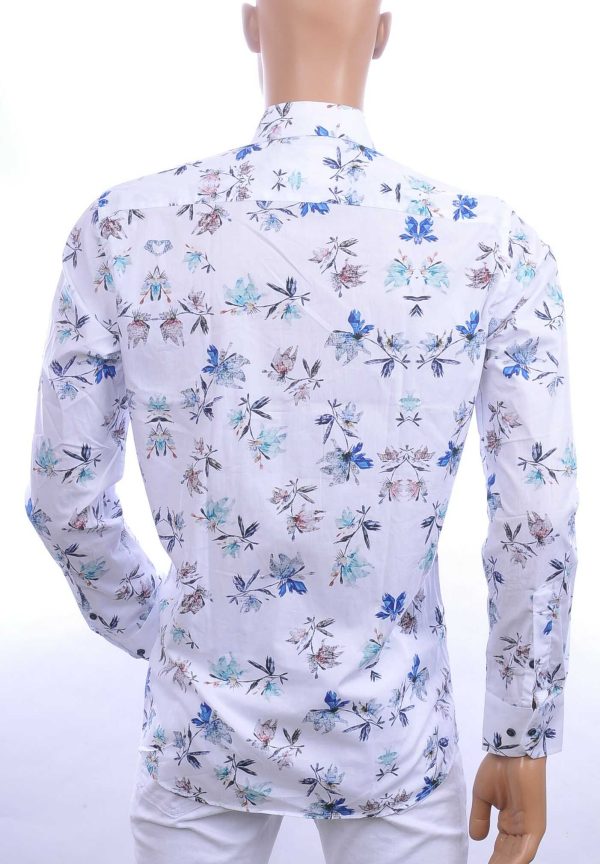 BERZO trendy allover bloemen dessin modern fit heren overhemd Wit