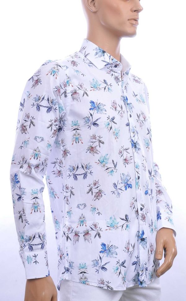 BERZO trendy allover bloemen dessin modern fit heren overhemd Wit