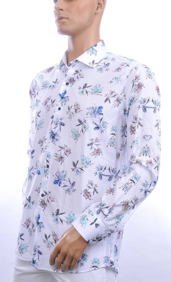 BERZO trendy allover bloemen dessin modern fit heren overhemd Wit