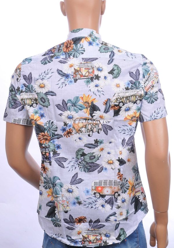 BERZO trendy modern fit allover bloemen dessin heren korte mouwen overhemd Blauw