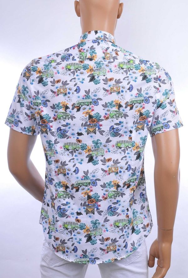 BERZO trendy modern fit allover bloemen dessin heren korte mouwen overhemd Wit