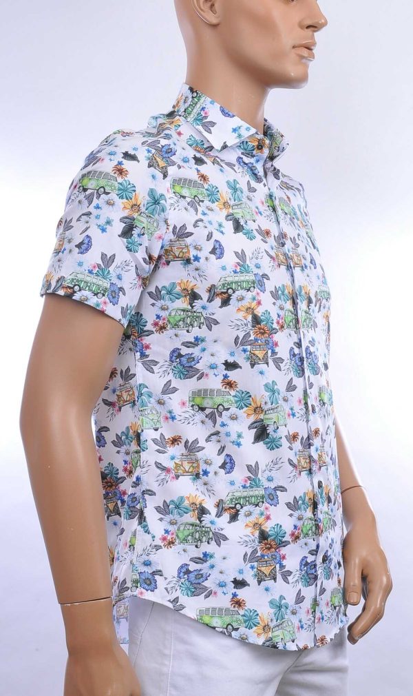 BERZO trendy modern fit allover bloemen dessin heren korte mouwen overhemd Wit
