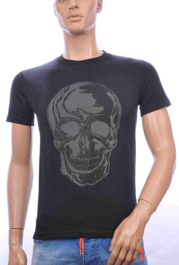 By Bugotti ronde hals heren skull T-shirt met steentjes Zwart