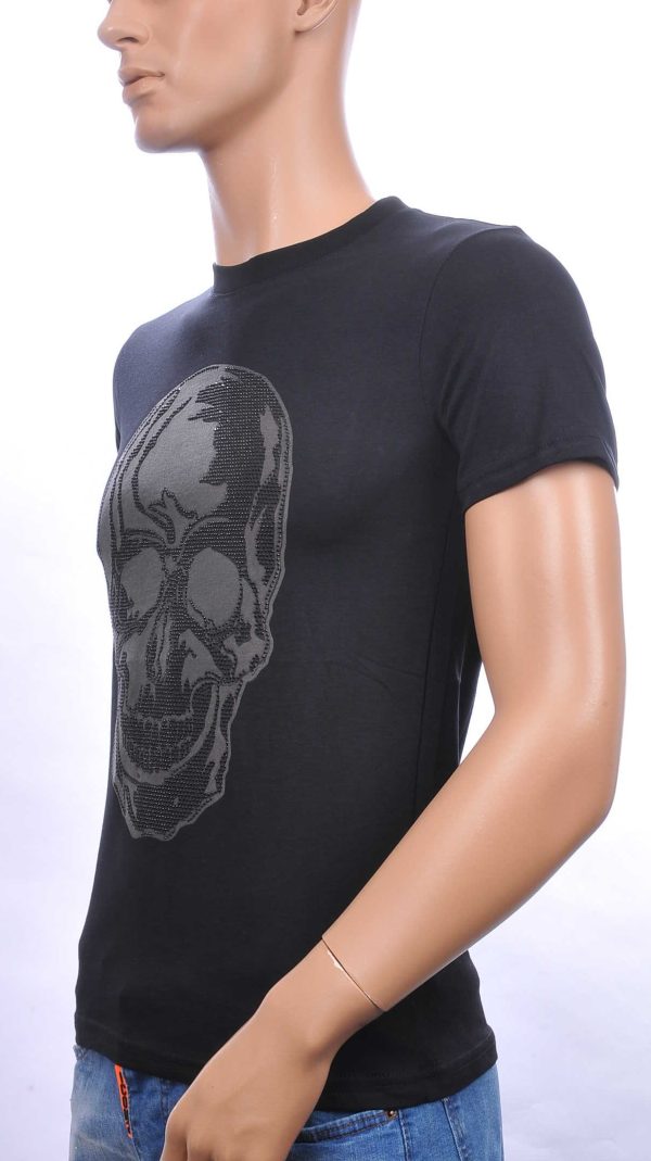 By Bugotti ronde hals heren skull T-shirt met steentjes Zwart