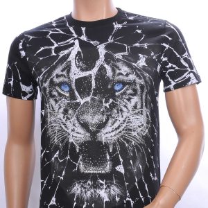 By Bugotti trendy allover tijgerkop print ronde hals heren T-Shirt met steentjes Zwart