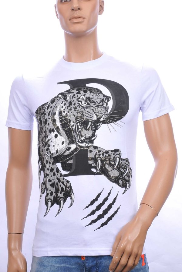 By Bugotti trendy tijger print ronde hals heren T-Shirt met steentjes Wit