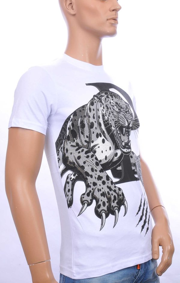 By Bugotti trendy tijger print ronde hals heren T-Shirt met steentjes Wit