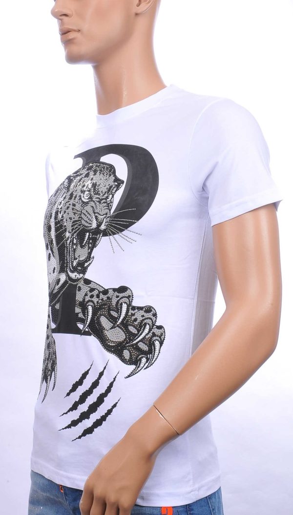 By Bugotti trendy tijger print ronde hals heren T-Shirt met steentjes Wit