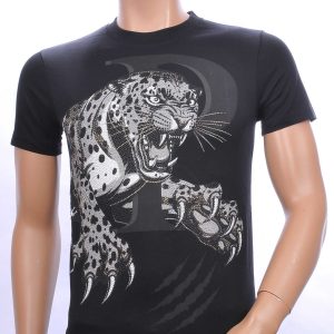 By Bugotti trendy tijger print ronde hals heren T-Shirt met steentjes Zwart