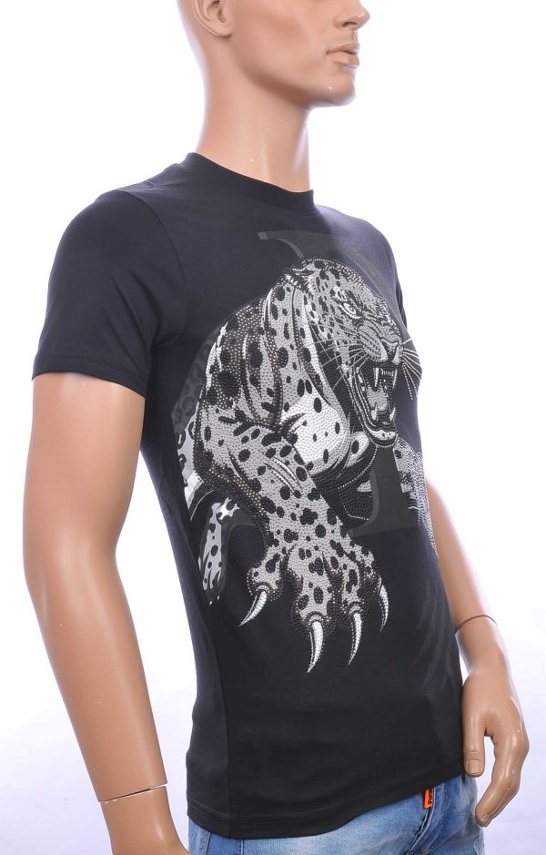 By Bugotti trendy tijger print ronde hals heren T-Shirt met steentjes Zwart