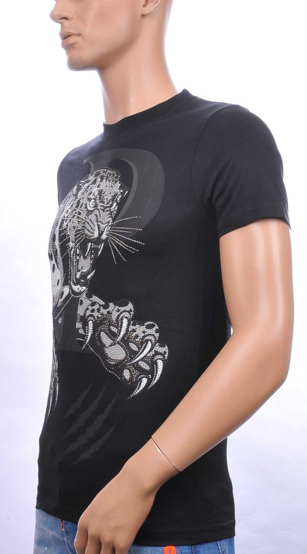 By Bugotti trendy tijger print ronde hals heren T-Shirt met steentjes Zwart