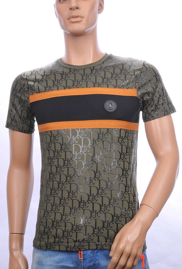 CI-BORG trendy allover modern dessin ronde hals heren T-Shirt Khaki