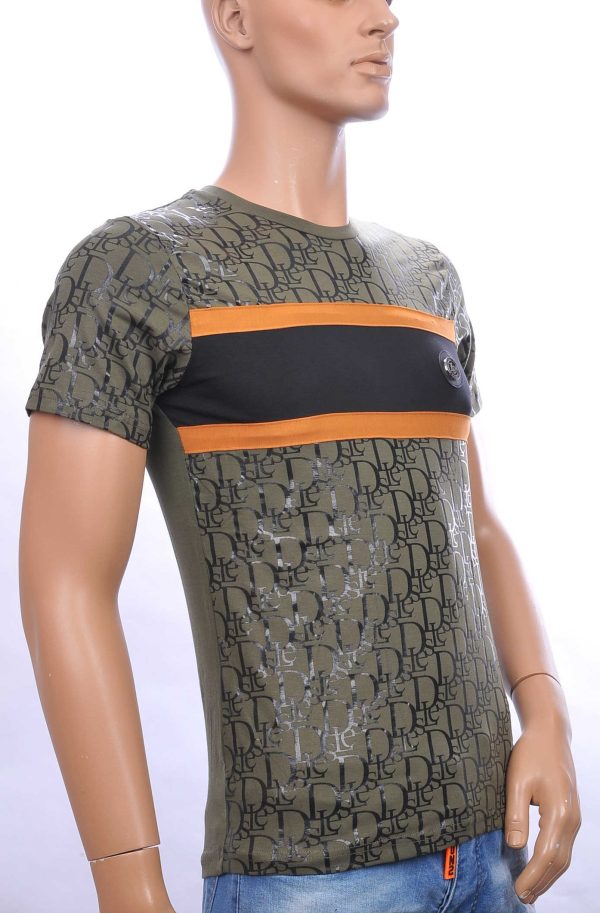 CI-BORG trendy allover modern dessin ronde hals heren T-Shirt Khaki