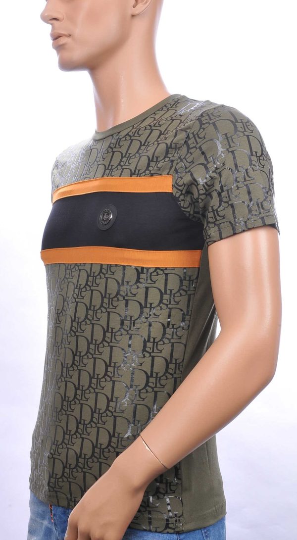 CI-BORG trendy allover modern dessin ronde hals heren T-Shirt Khaki