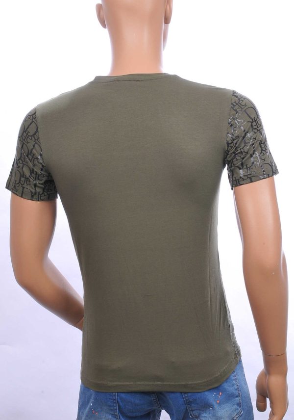 CI-BORG trendy allover modern dessin ronde hals heren T-Shirt Khaki