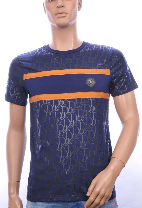 CI-BORG trendy allover modern dessin ronde hals heren T-Shirt Navy