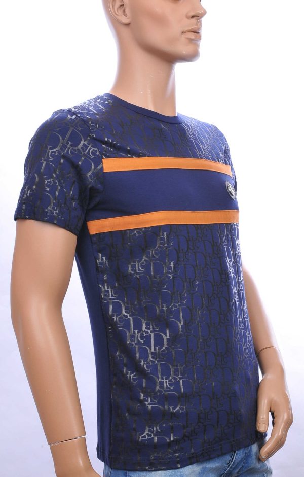 CI-BORG trendy allover modern dessin ronde hals heren T-Shirt Navy
