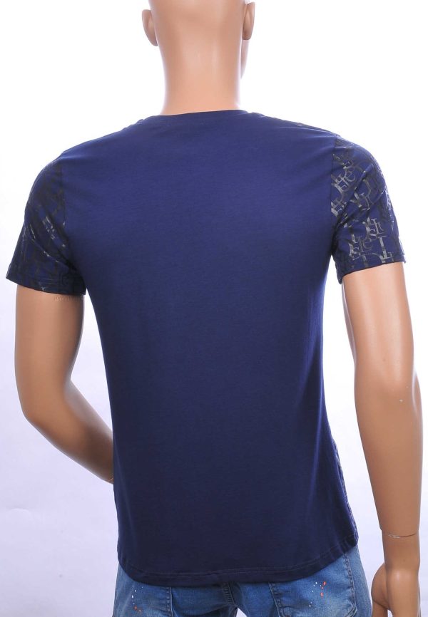 CI-BORG trendy allover modern dessin ronde hals heren T-Shirt Navy