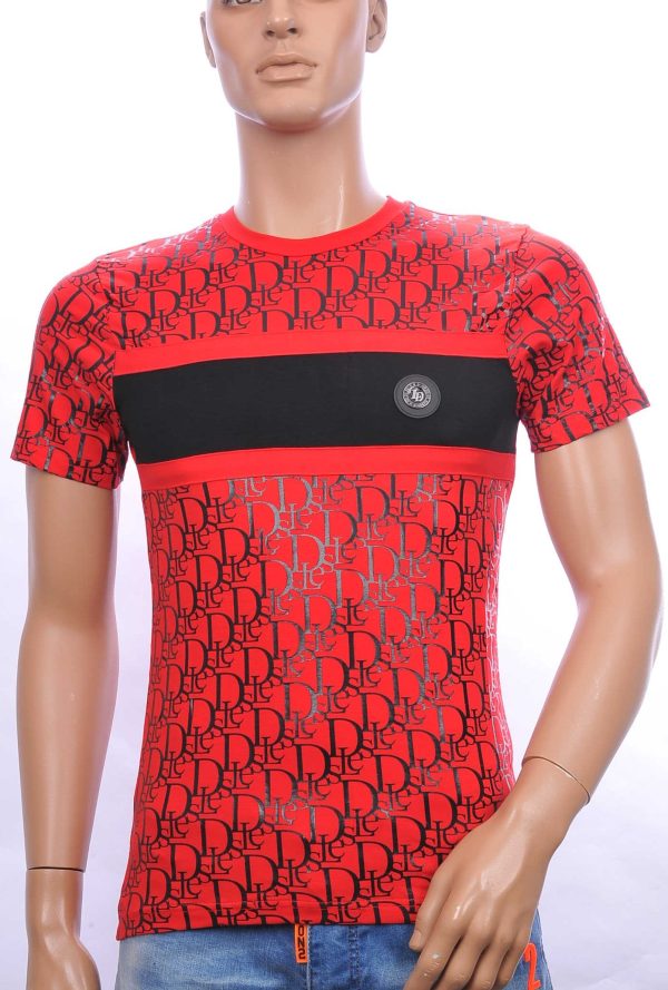CI-BORG trendy allover modern dessin ronde hals heren T-Shirt Rood