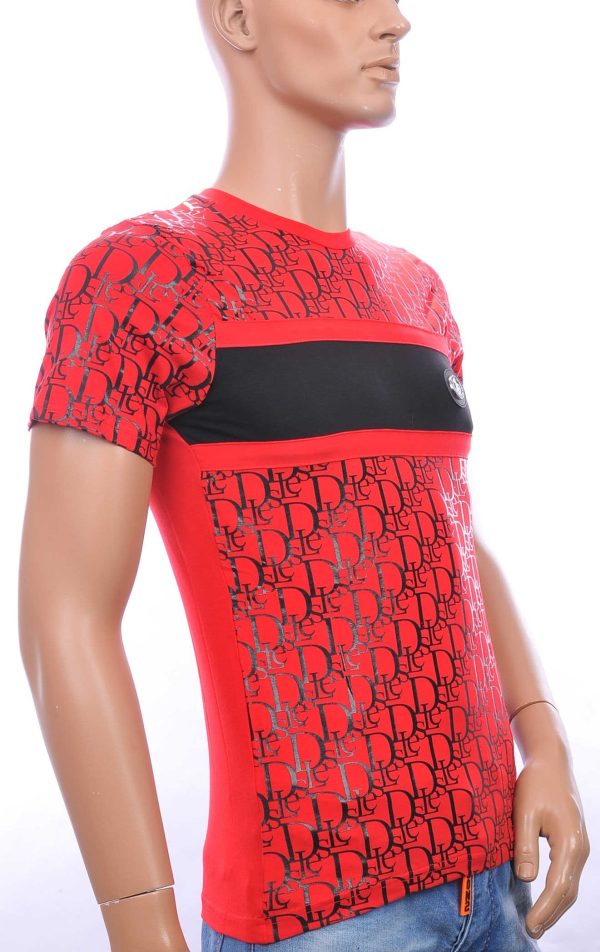 CI-BORG trendy allover modern dessin ronde hals heren T-Shirt Rood