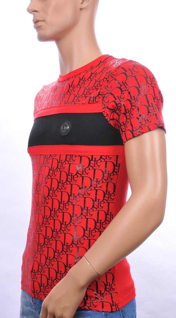 CI-BORG trendy allover modern dessin ronde hals heren T-Shirt Rood