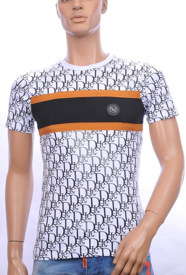 CI-BORG trendy allover modern dessin ronde hals heren T-Shirt Wit