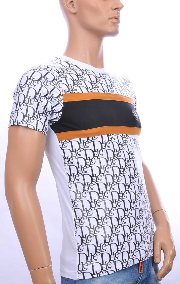 CI-BORG trendy allover modern dessin ronde hals heren T-Shirt Wit